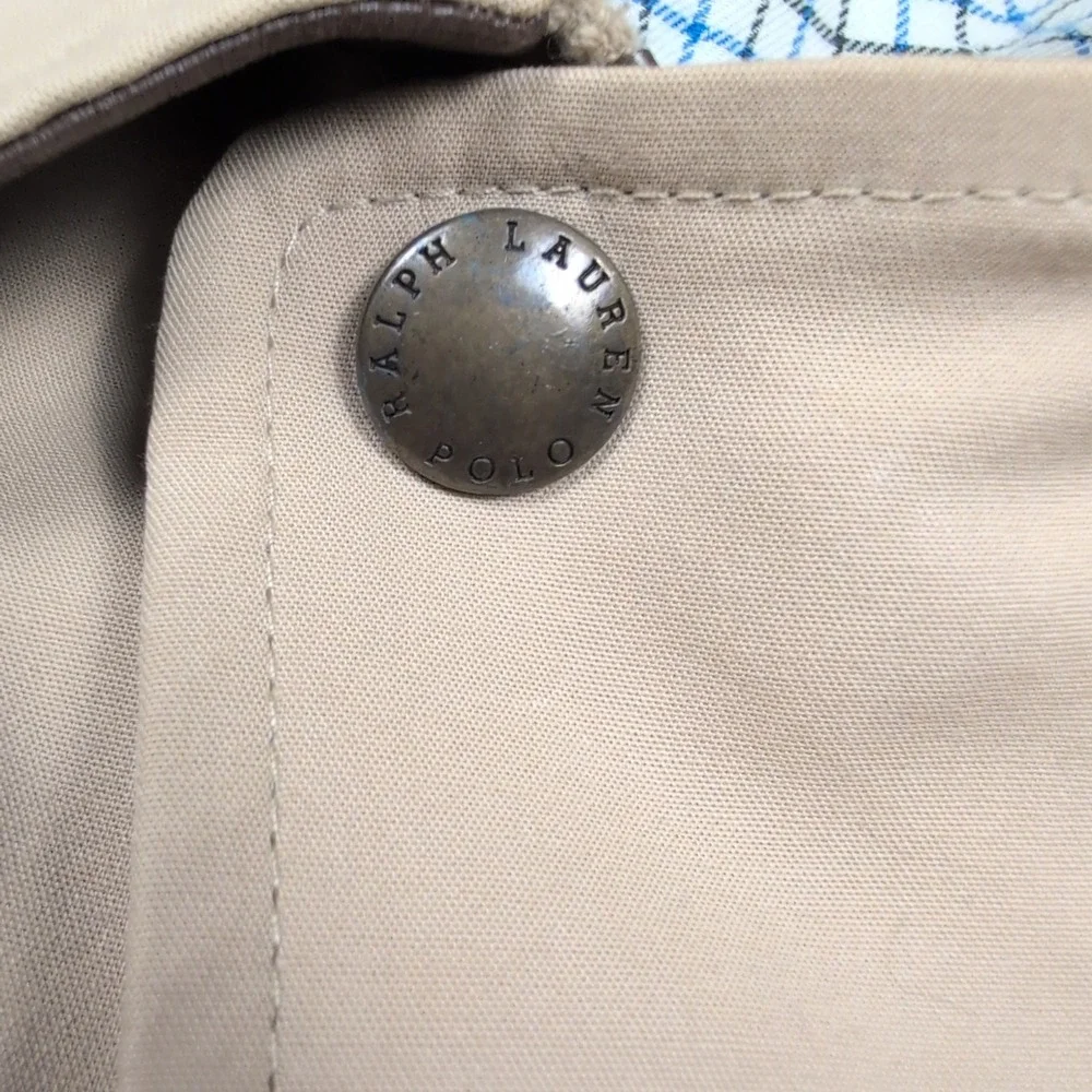 VTG Polo Ralph Lauren M FieldbJacket XL Tan Brown Leather Trim‎ Button Up Barn